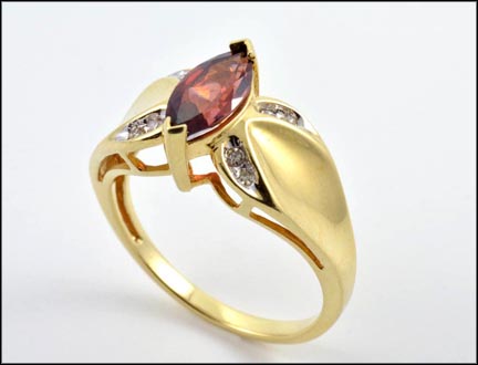 Marquise Cut Garnet and Diamond Ring in 10K Yellow Gold MAIN