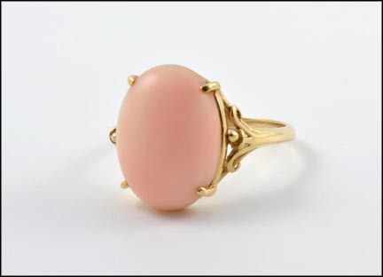 Oval Coral Ring in 14K Yellow Gold LARGE