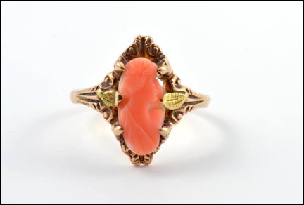 Carved Coral Ring in Yellow Gold MAIN
