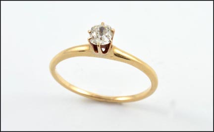 Mine Cut Solitaire Diamond Ring in 14K Yellow Gold LARGE
