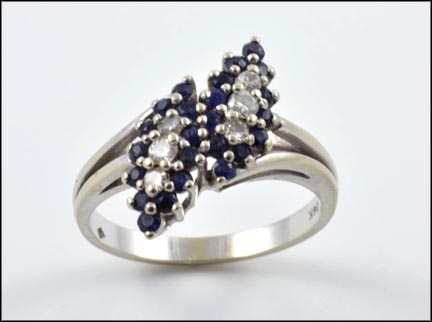 Sapphire and Diamond Cluster Ring in 14K White Gold LARGE