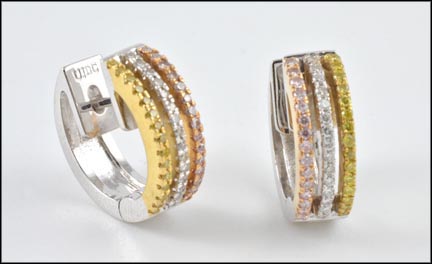 Gold Hoop Diamond Earrings in 18K Tri-Color Gold LARGE
