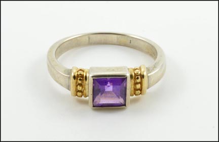 Square Bezel Amethyst Ring in Sterling Silver and 14K Yellow Gold MAIN