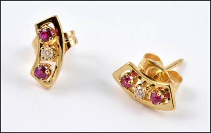 Ruby Stud Earrings in 14K Yellow Gold LARGE