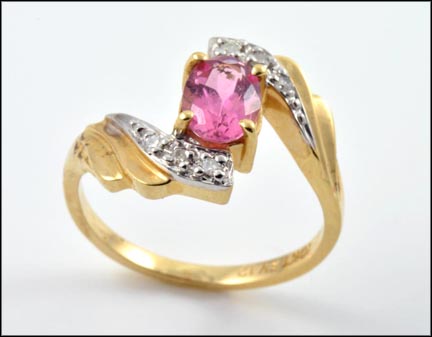 Oval Pink Topaz and Diamond Ring in 10K Yellow Gold LARGE