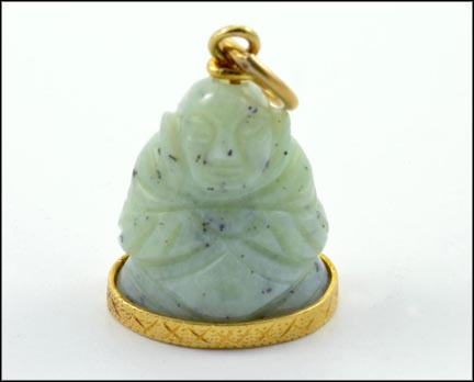 Carved Jade Buddha Pendant in 18K Yellow Gold MAIN