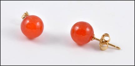 Orange Jade Stud Earrings in 14K Yellow Gold LARGE