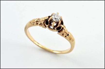 1870's Diamond Solitaire Ring in 14K Yellow Gold LARGE