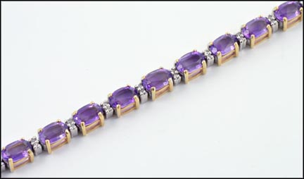 Oval Amethyst and Diamond Bracelet in 14K Yellow Gold LARGE