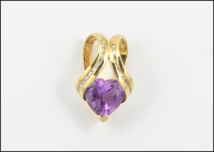 Trillion Cut Amethyst and Diamond Pendant in 10K Yellow Gold LARGE