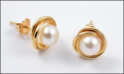 Gold Swirl Pearl Earrings in 14K Yellow Gold MAIN