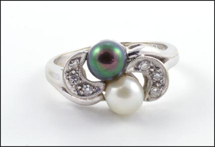Black and White Pearl and Diamond Ring in 14K White Gold MAIN