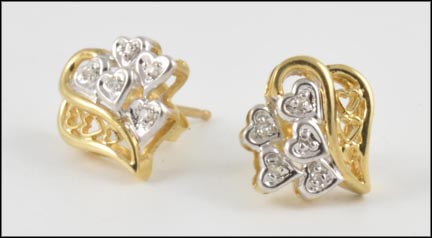 Diamond Heart Cluster Earrings in 10K Yellow Gold LARGE