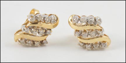 Three Row Diamond Channel Earrings in 14K Yellow Gold LARGE