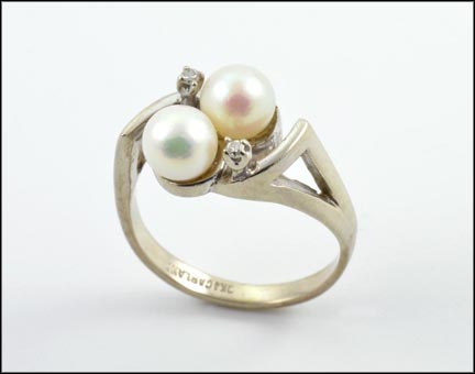 Two Pearl and Diamond Ring in 10K White Gold MAIN