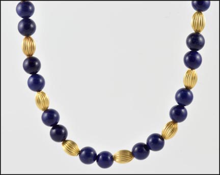 Lapis and Gold Bead Necklace in 14K Yellow Gold LARGE