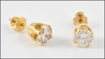 Round Brilliant Cut Diamond Stud Earrings in 14K Yellow Gold LARGE