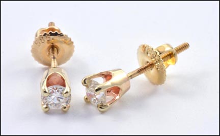 Round Brilliant Cut Diamond Screwback Earrings in 14K Yellow Gold LARGE