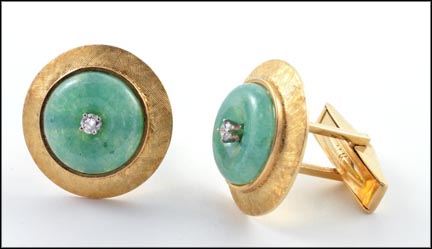 Jade and Diamond Cufflinks in 14K Yellow Gold LARGE