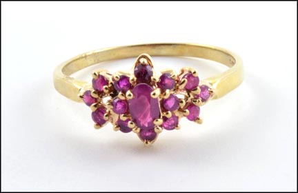 Ruby Cluster Ring in 10K Yellow Gold LARGE