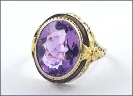 1925 Oval Amethyst Ring in 14K Yellow and White Gold MAIN