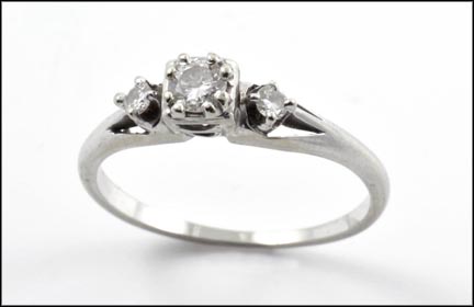 Round Brilliant Cut Three-Stone Diamond Ring in 18K White Gold LARGE