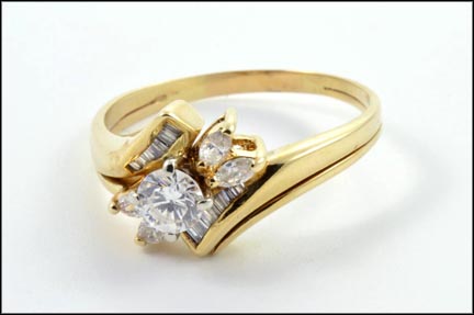 Round Brilliant Cut and Marquise Cut Diamond Bridal Ring in 14K Yellow Gold MAIN