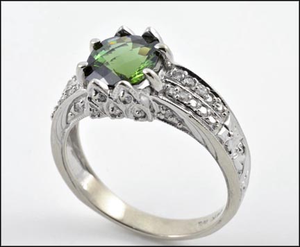 Green Tourmaline and Diamond Ring in 14K Yellow Gold LARGE