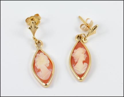 Marquise Cut Cameo Earrings in Yellow Gold LARGE