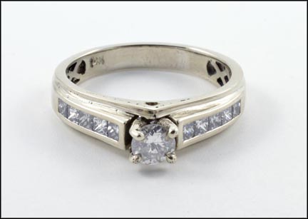Round Brilliant Cut Center, Channel Set Side Diamond Ring in 14K White Gold MAIN