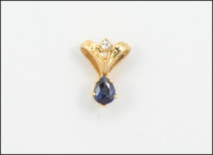 Pear Shaped Sapphire Pendant in 14K Yellow Gold LARGE