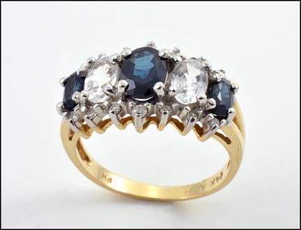 Sapphire and White Topaz Ring in 14K White and Yellow Gold LARGE