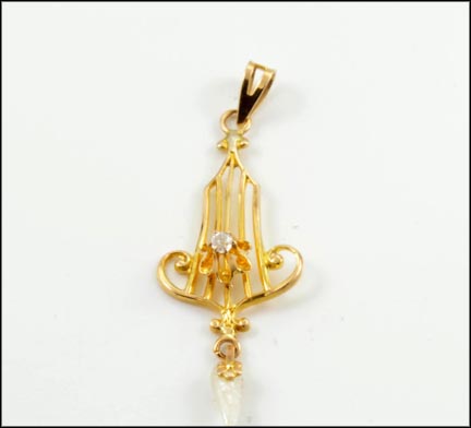 Diamond and Opal Lavaliere in 10K Yellow Gold LARGE
