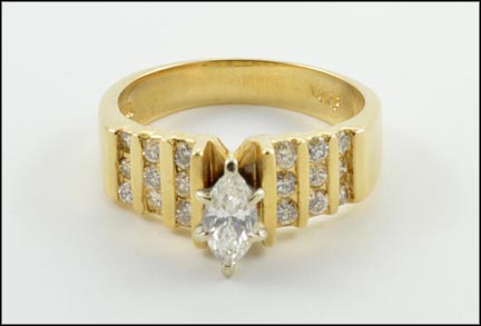 .70 ct. Marquise Cut with .30 ct. t.w. Diamond Side Ring  in 14K Yellow Gold MAIN