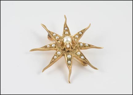 1890-00 Seed Pearl Brooch in 10K Yellow Gold LARGE