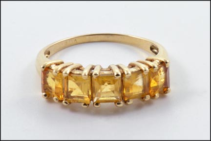 Five Square Citrine Ring in 10K Yellow Gold MAIN