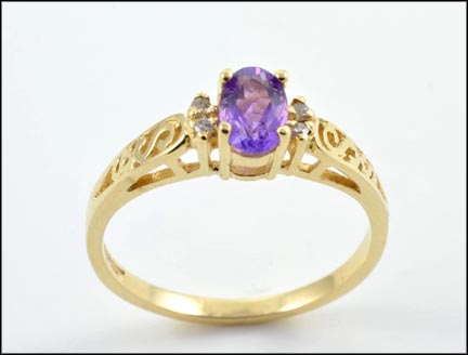 Oval Amethyst and Diamond Ring in 10K Yellow Gold MAIN