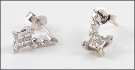 Diamond Drop Earrings in 14K White Gold LARGE