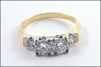 Two Center Round Brilliant Cut Diamond Ring in Platinum and 14K Yellow Gold LARGE