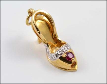 Ruby and Diamond Stiletto Heel Charm or Pendant in 14K Yellow Gold LARGE