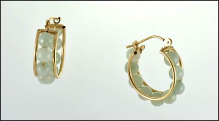 Jade Bead Hoop Earrings in 14K Yellow Gold LARGE