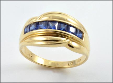 Square Sapphire Channel Ring in 14K Yellow Gold LARGE