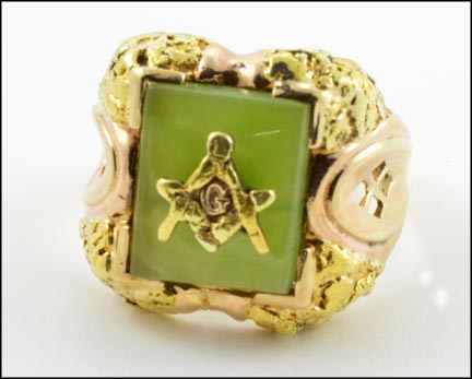 Jade Masonic Ring in 10K Yellow Gold MAIN