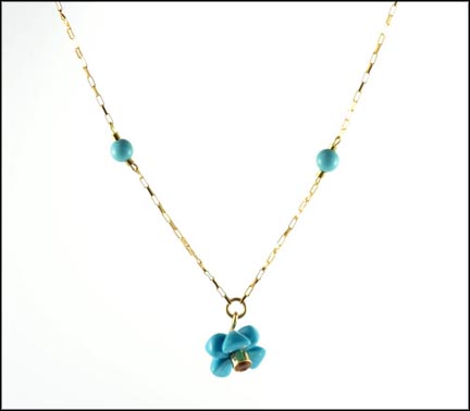 Flower Center Turquoise Necklace in 18K Yellow Gold LARGE