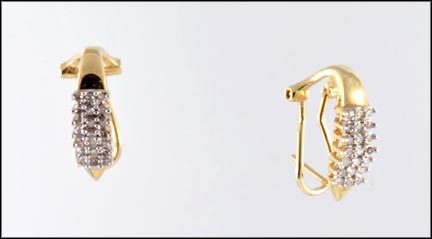 Triple Row Omega Back Diamond Earrings in 10K Yellow Gold LARGE
