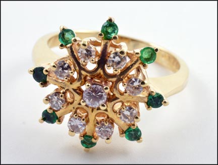 Emerald and Diamond Ring in 14K Yellow Gold MAIN