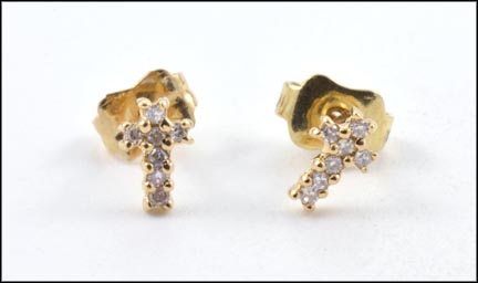 Diamond Cross Earrings in 14K Yellow Gold LARGE