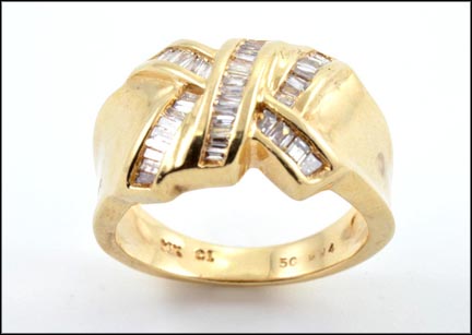 Baguette Swirl Diamond Ring in 14K Yellow Gold LARGE