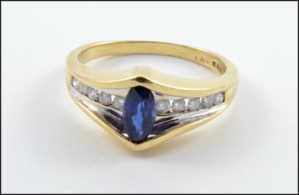 Marquise Cut Iolite and Diamond Ring in 14K Yellow and White Gold LARGE