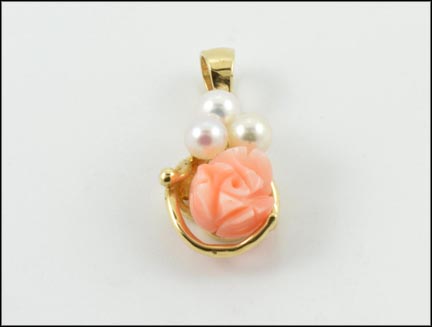 Pearl Coral Rose Pendant in 14K Yellow Gold MAIN